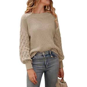 imagePRETTYGARDEN Womens 2025 Winter Pullover Sweater Casual Long Sleeve Crewneck Loose Chunky Knit Jumper Tops BlouseApricot