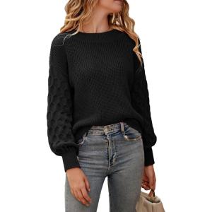 imagePRETTYGARDEN Womens 2025 Winter Pullover Sweater Casual Long Sleeve Crewneck Loose Chunky Knit Jumper Tops BlouseBlack