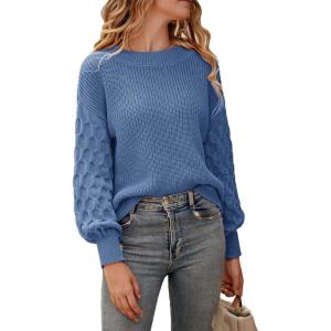 imagePRETTYGARDEN Womens 2025 Winter Pullover Sweater Casual Long Sleeve Crewneck Loose Chunky Knit Jumper Tops BlouseBlue