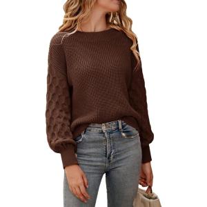imagePRETTYGARDEN Womens 2025 Winter Pullover Sweater Casual Long Sleeve Crewneck Loose Chunky Knit Jumper Tops BlouseCoffee