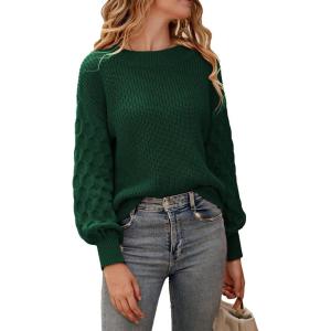 imagePRETTYGARDEN Womens 2025 Winter Pullover Sweater Casual Long Sleeve Crewneck Loose Chunky Knit Jumper Tops BlouseDark Green
