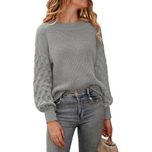 imagePRETTYGARDEN Womens 2025 Winter Pullover Sweater Casual Long Sleeve Crewneck Loose Chunky Knit Jumper Tops BlouseGrey