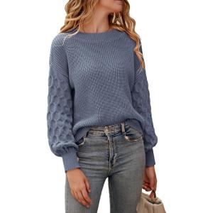 imagePRETTYGARDEN Womens 2025 Winter Pullover Sweater Casual Long Sleeve Crewneck Loose Chunky Knit Jumper Tops BlouseHaze Blue