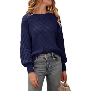 imagePRETTYGARDEN Womens 2025 Winter Pullover Sweater Casual Long Sleeve Crewneck Loose Chunky Knit Jumper Tops BlouseNavy