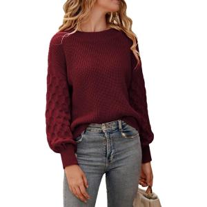 imagePRETTYGARDEN Womens 2025 Winter Pullover Sweater Casual Long Sleeve Crewneck Loose Chunky Knit Jumper Tops BlouseRed