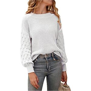 imagePRETTYGARDEN Womens 2025 Winter Pullover Sweater Casual Long Sleeve Crewneck Loose Chunky Knit Jumper Tops BlouseWhite