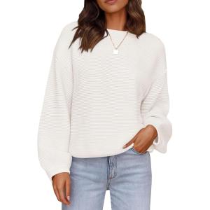 imagePRETTYGARDEN Womens Fall Sweaters 2025 Casual Loose Crewneck Ribbed Long Sleeve Top Knit Pullover SweaterBeige White
