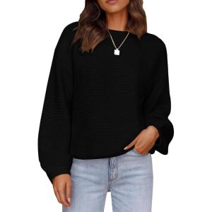 imagePRETTYGARDEN Womens Fall Sweaters 2025 Casual Loose Crewneck Ribbed Long Sleeve Top Knit Pullover SweaterBlack