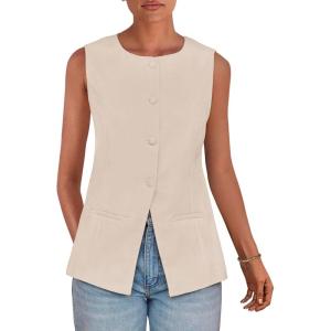 imagePRETTYGARDEN Womens Summer Suit Vest Tops 2025 Dressy Business Casual Sleeveless Button Down Trendy Fashion Blazer WaistcoatApricot