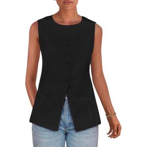 imagePRETTYGARDEN Womens Summer Suit Vest Tops 2025 Dressy Business Casual Sleeveless Button Down Trendy Fashion Blazer WaistcoatBlack