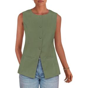 imagePRETTYGARDEN Womens Summer Suit Vest Tops 2025 Dressy Business Casual Sleeveless Button Down Trendy Fashion Blazer WaistcoatLight Green