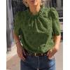 imagePRETTYGARDEN Summer Tops for Women 2025 Trendy Short Sleeve Eyelet Embroidered Dressy Casual Blouse ShirtsArmy Green