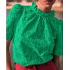 imagePRETTYGARDEN Summer Tops for Women 2025 Trendy Short Sleeve Eyelet Embroidered Dressy Casual Blouse ShirtsGreen