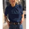imagePRETTYGARDEN Summer Tops for Women 2025 Trendy Short Sleeve Eyelet Embroidered Dressy Casual Blouse ShirtsNavy