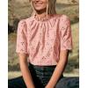 imagePRETTYGARDEN Summer Tops for Women 2025 Trendy Short Sleeve Eyelet Embroidered Dressy Casual Blouse ShirtsPink