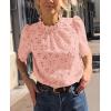 imagePRETTYGARDEN Summer Tops for Women 2025 Trendy Short Sleeve Eyelet Embroidered Dressy Casual Blouse ShirtsPink