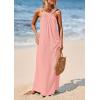 imagePRETTYGARDEN Womens 2025 Casual Long Summer Dresses Sleeveless Strappy Loose Flowy Beach Vacation Maxi Dress with PocketsPink