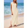 imagePRETTYGARDEN Womens 2025 Summer Casual Maxi Dresses Ribbed Knit Sleeveless V Neck 2 Piece Outfits with Slip Under DressApricot