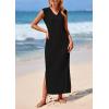 imagePRETTYGARDEN Womens 2025 Summer Casual Maxi Dresses Ribbed Knit Sleeveless V Neck 2 Piece Outfits with Slip Under DressBlack