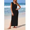 imagePRETTYGARDEN Womens 2025 Summer Casual Maxi Dresses Ribbed Knit Sleeveless V Neck 2 Piece Outfits with Slip Under DressBlack