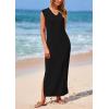 imagePRETTYGARDEN Womens 2025 Summer Casual Maxi Dresses Ribbed Knit Sleeveless V Neck 2 Piece Outfits with Slip Under DressBlack