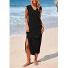 imagePRETTYGARDEN Womens 2025 Summer Casual Maxi Dresses Ribbed Knit Sleeveless V Neck 2 Piece Outfits with Slip Under DressBlack