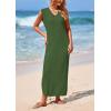 imagePRETTYGARDEN Womens 2025 Summer Casual Maxi Dresses Ribbed Knit Sleeveless V Neck 2 Piece Outfits with Slip Under DressGreen