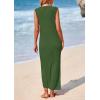 imagePRETTYGARDEN Womens 2025 Summer Casual Maxi Dresses Ribbed Knit Sleeveless V Neck 2 Piece Outfits with Slip Under DressGreen