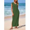 imagePRETTYGARDEN Womens 2025 Summer Casual Maxi Dresses Ribbed Knit Sleeveless V Neck 2 Piece Outfits with Slip Under DressGreen