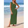 imagePRETTYGARDEN Womens 2025 Summer Casual Maxi Dresses Ribbed Knit Sleeveless V Neck 2 Piece Outfits with Slip Under DressGreen