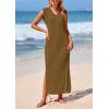 imagePRETTYGARDEN Womens 2025 Summer Casual Maxi Dresses Ribbed Knit Sleeveless V Neck 2 Piece Outfits with Slip Under DressKhaki