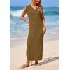 imagePRETTYGARDEN Womens 2025 Summer Casual Maxi Dresses Ribbed Knit Sleeveless V Neck 2 Piece Outfits with Slip Under DressKhaki