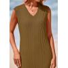 imagePRETTYGARDEN Womens 2025 Summer Casual Maxi Dresses Ribbed Knit Sleeveless V Neck 2 Piece Outfits with Slip Under DressKhaki