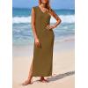 imagePRETTYGARDEN Womens 2025 Summer Casual Maxi Dresses Ribbed Knit Sleeveless V Neck 2 Piece Outfits with Slip Under DressKhaki