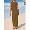 imagePRETTYGARDEN Womens 2025 Summer Casual Maxi Dresses Ribbed Knit Sleeveless V Neck 2 Piece Outfits with Slip Under DressKhaki