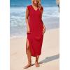 imagePRETTYGARDEN Womens 2025 Summer Casual Maxi Dresses Ribbed Knit Sleeveless V Neck 2 Piece Outfits with Slip Under DressRed