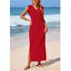 imagePRETTYGARDEN Womens 2025 Summer Casual Maxi Dresses Ribbed Knit Sleeveless V Neck 2 Piece Outfits with Slip Under DressRed