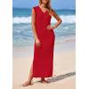 imagePRETTYGARDEN Womens 2025 Summer Casual Maxi Dresses Ribbed Knit Sleeveless V Neck 2 Piece Outfits with Slip Under DressRed
