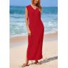 imagePRETTYGARDEN Womens 2025 Summer Casual Maxi Dresses Ribbed Knit Sleeveless V Neck 2 Piece Outfits with Slip Under DressRed