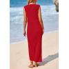 imagePRETTYGARDEN Womens 2025 Summer Casual Maxi Dresses Ribbed Knit Sleeveless V Neck 2 Piece Outfits with Slip Under DressRed