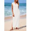 imagePRETTYGARDEN Womens 2025 Summer Casual Maxi Dresses Ribbed Knit Sleeveless V Neck 2 Piece Outfits with Slip Under DressWhite