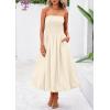 imagePRETTYGARDEN Womens 2025 Summer Strapless Tube Midi Dress Smocked A Line Bubble Long Flowy Casual Elegant Party DressesBeige
