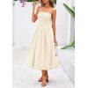imagePRETTYGARDEN Womens 2025 Summer Strapless Tube Midi Dress Smocked A Line Bubble Long Flowy Casual Elegant Party DressesBeige