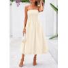 imagePRETTYGARDEN Womens 2025 Summer Strapless Tube Midi Dress Smocked A Line Bubble Long Flowy Casual Elegant Party DressesBeige
