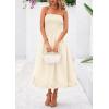 imagePRETTYGARDEN Womens 2025 Summer Strapless Tube Midi Dress Smocked A Line Bubble Long Flowy Casual Elegant Party DressesBeige