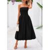 imagePRETTYGARDEN Womens 2025 Summer Strapless Tube Midi Dress Smocked A Line Bubble Long Flowy Casual Elegant Party DressesBlack