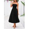 imagePRETTYGARDEN Womens 2025 Summer Strapless Tube Midi Dress Smocked A Line Bubble Long Flowy Casual Elegant Party DressesBlack