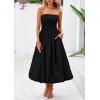 imagePRETTYGARDEN Womens 2025 Summer Strapless Tube Midi Dress Smocked A Line Bubble Long Flowy Casual Elegant Party DressesBlack