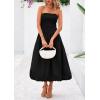 imagePRETTYGARDEN Womens 2025 Summer Strapless Tube Midi Dress Smocked A Line Bubble Long Flowy Casual Elegant Party DressesBlack