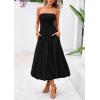 imagePRETTYGARDEN Womens 2025 Summer Strapless Tube Midi Dress Smocked A Line Bubble Long Flowy Casual Elegant Party DressesBlack
